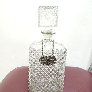 Vintage 1960s Diamond Accent Decanters With Metal Scotch Id Tags